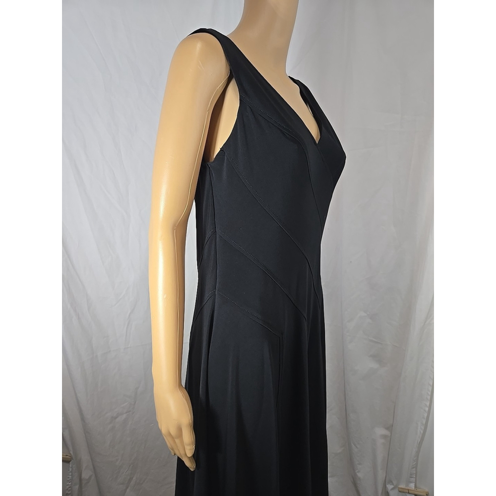 Anne Klein 6 Black Sleeveless V-Neck Midi Dress Fit Flare Work Office Career - Picture 8 of 10